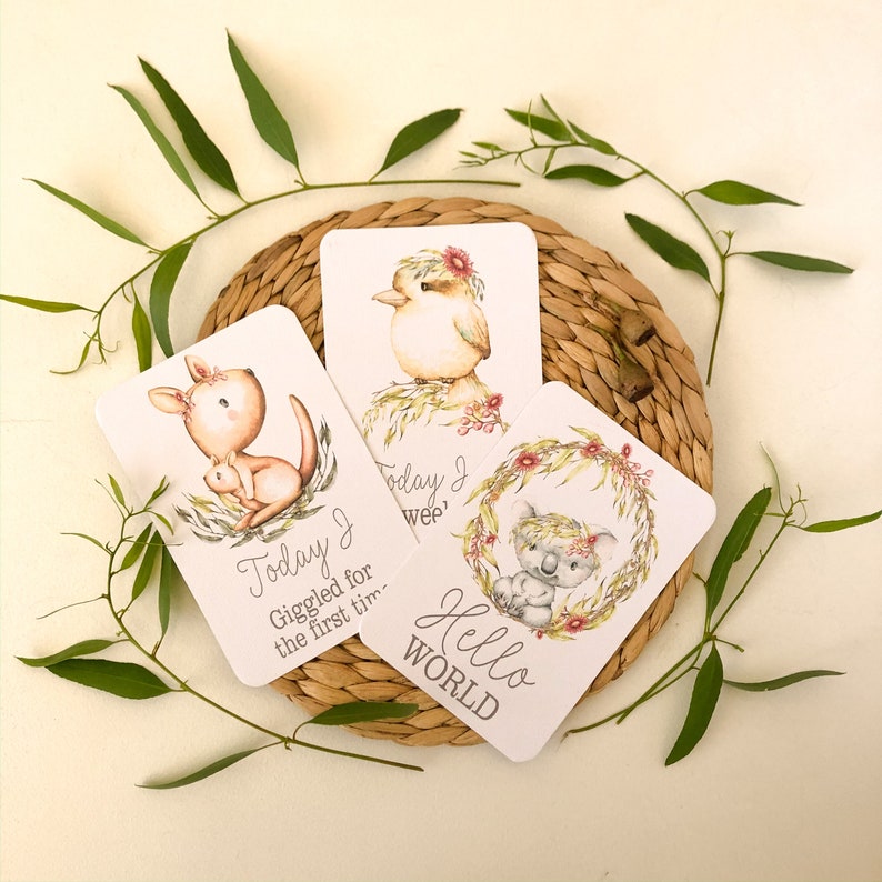 Baby Photo Cards BABY MILESTONE CARDS Baby Keepsake Australian Baby Animals Baby shower gift