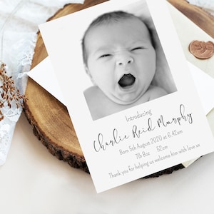 BIRTH ANNOUNCEMENT CARD - Minimalist - Birth Thank you card - Birth stats - Baby Thank you card