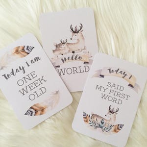 BABY MILESTONE CARDS- Boho Deer - Baby Keepsake- Baby Photo Cards- Baby ...