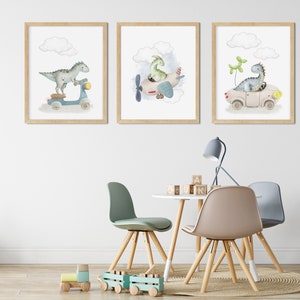 Dinosaur Art Print Digital Download Transport Wall Art Nursery Print Printable Boys room decor