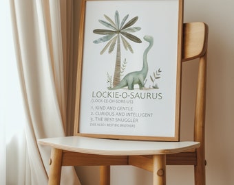 Dinosaur Art Print Digital Descargar Brontosaurus Nombre Impresión Vivero Impresión Imprimible Decoración de la habitación de los niños