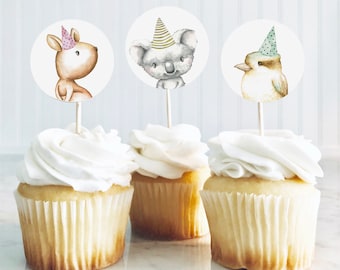 AUSSIE BABY ANIMALS Cupcake toppers - Instant download - Kids party decorations - Printable cupcake toppers