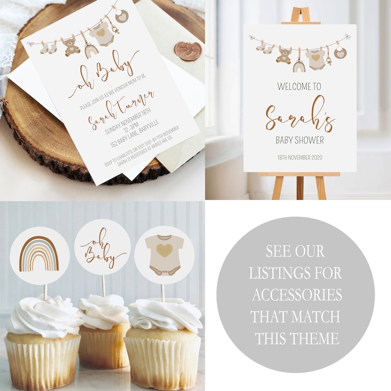 BABY SHOWER CUPCAKE Toppers Neutral Washing Line Instant Etsy