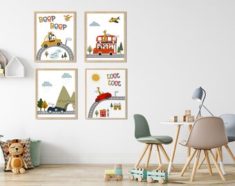 TRANSPORT Animals Art Print Set / DIGITAL FILES / Choice of sizes / Kids Wall Art / Nursery Wall Art / Transport Prints