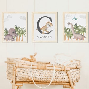 TREX and  Friends Initial Personalised Art Print Set /8x10&quot; size/  Kids Wall Art / Nursery Wall Art / Dinosaur Prints