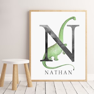 DINOSAUR  PRINT / Digital file/ Brontosaurus Initial Art  print / Choice of colour & size / Personalised Art / Printable art print