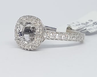 14k Gold Halo Semi Mount Ring, 1.24 tcw Diamond