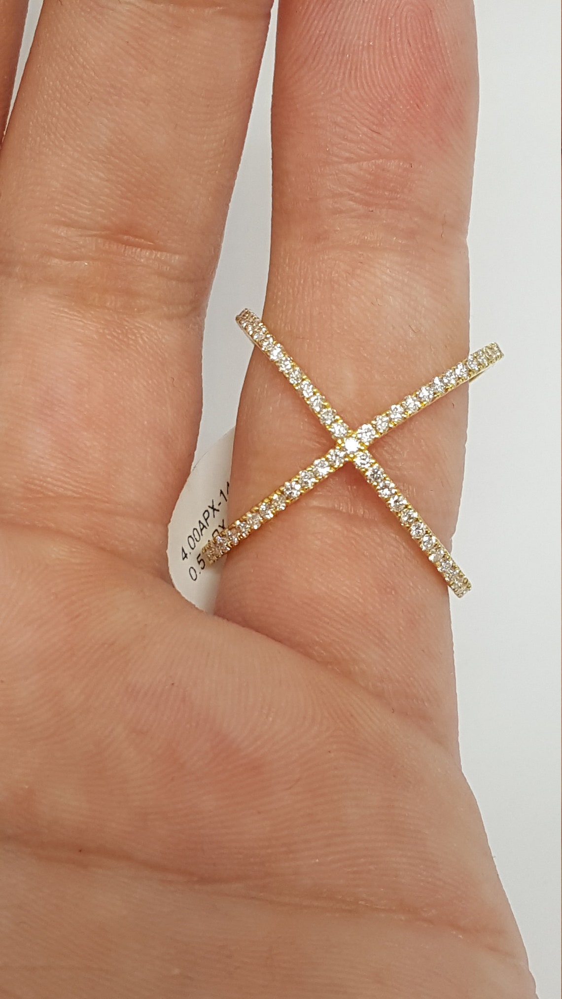 14kt Gold Diamond Criss Cross X Ring 14K Yellow Gold Diamond Etsy