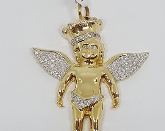 0.40 ct Diamond Baby Angel Pendant, 10k Gold Guardian Necklace