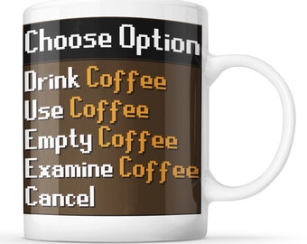 Coffee - Retro Adventure Game Options Screen - MMORPG, RPG Gamer Mug
