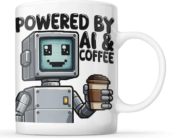 Powered By AI And Coffee - Funny Robot/Caffeine Mug