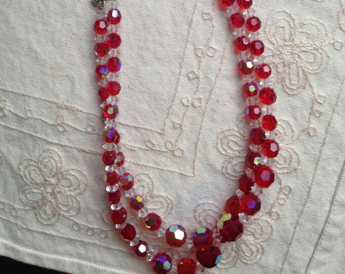 Red Glass Bead Necklaces Vintage Red Glass Necklace Red Etsy