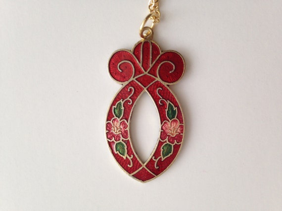 Red Cloisonne pendant, cloisonne pendants,  red c… - image 1