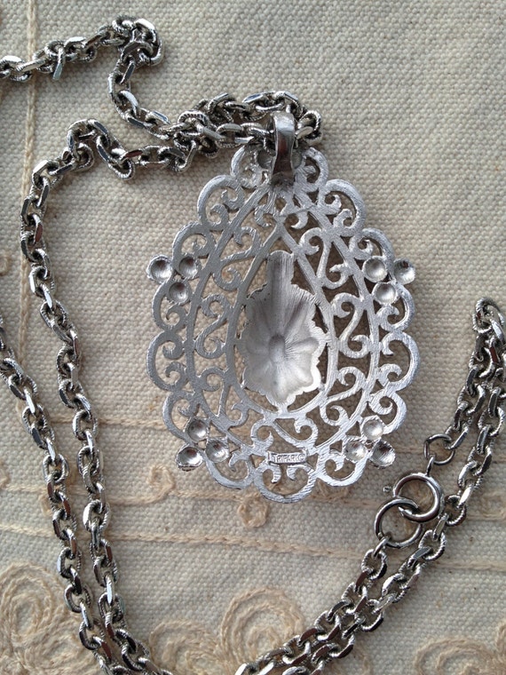 Long Pendant Necklace, TRIFARI Long silver Pendan… - image 4