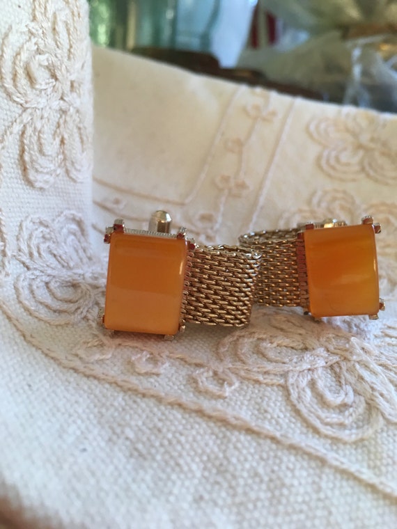 Vintage amber cufflinks, gold amber cufflinks, vin