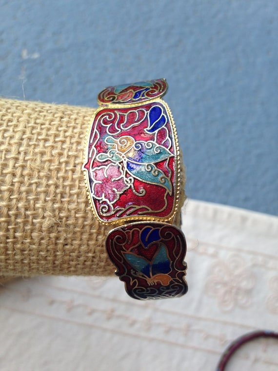 Red Cloisonne bracelet, cloisonne bracelets, red c