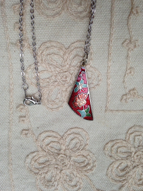 Cloisonne pendant, red cloisonne pendants, vintag… - image 4