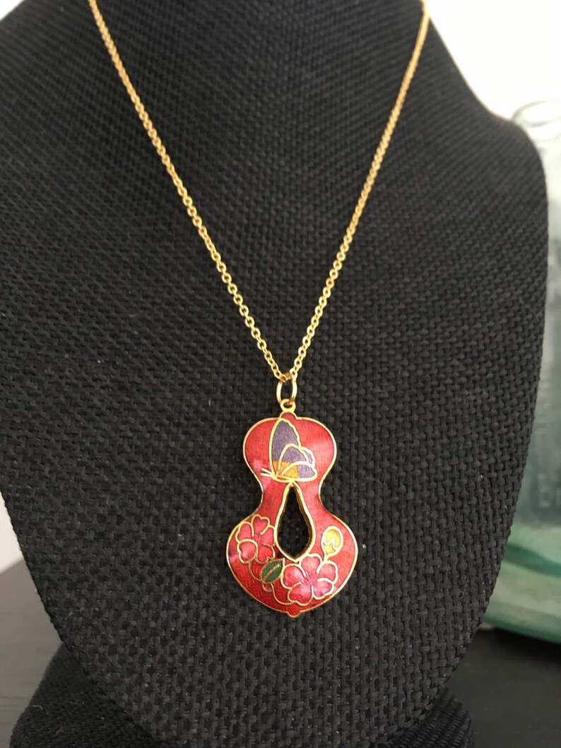 Cloisonne Pendant Necklace Red Cloisonné Image 0