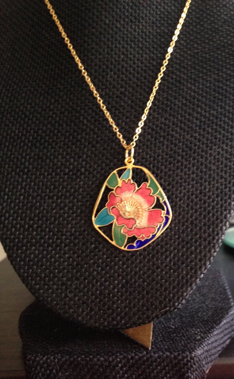 Cloisonne Pendant Necklace Vintage Cloisonne Pendant Etsy