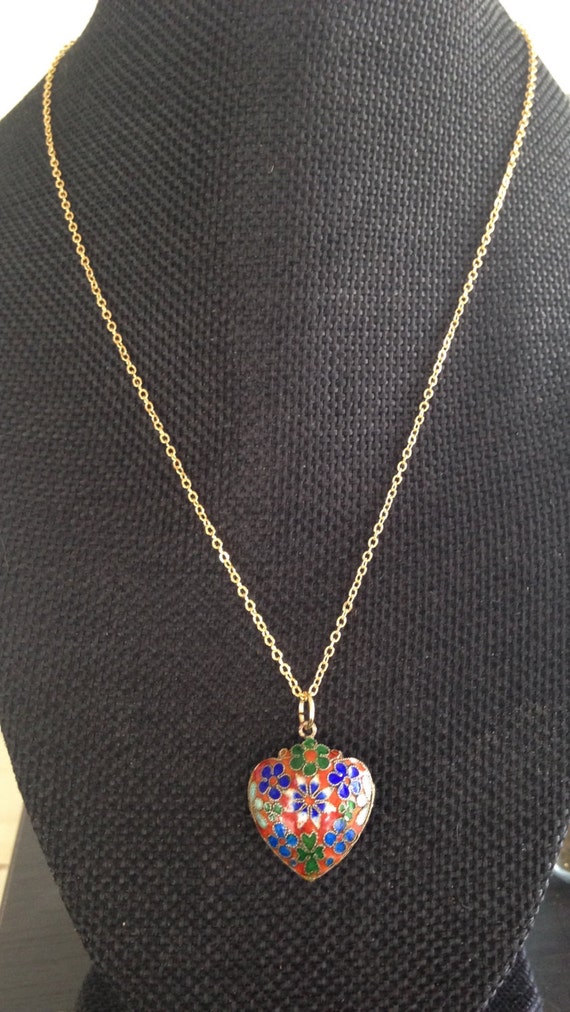 Cloisonne Pendant Necklace Vintage Image 0