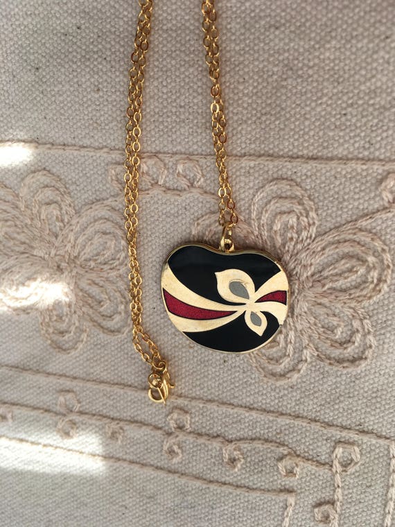 Cloisonne pendant necklace, vintage black cloison… - image 1