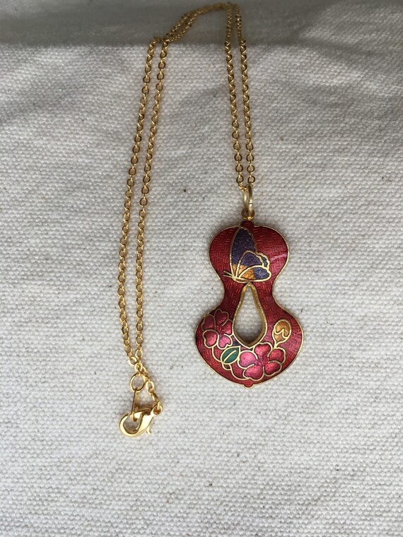 Cloisonne pendant necklace, red cloisonné necklace