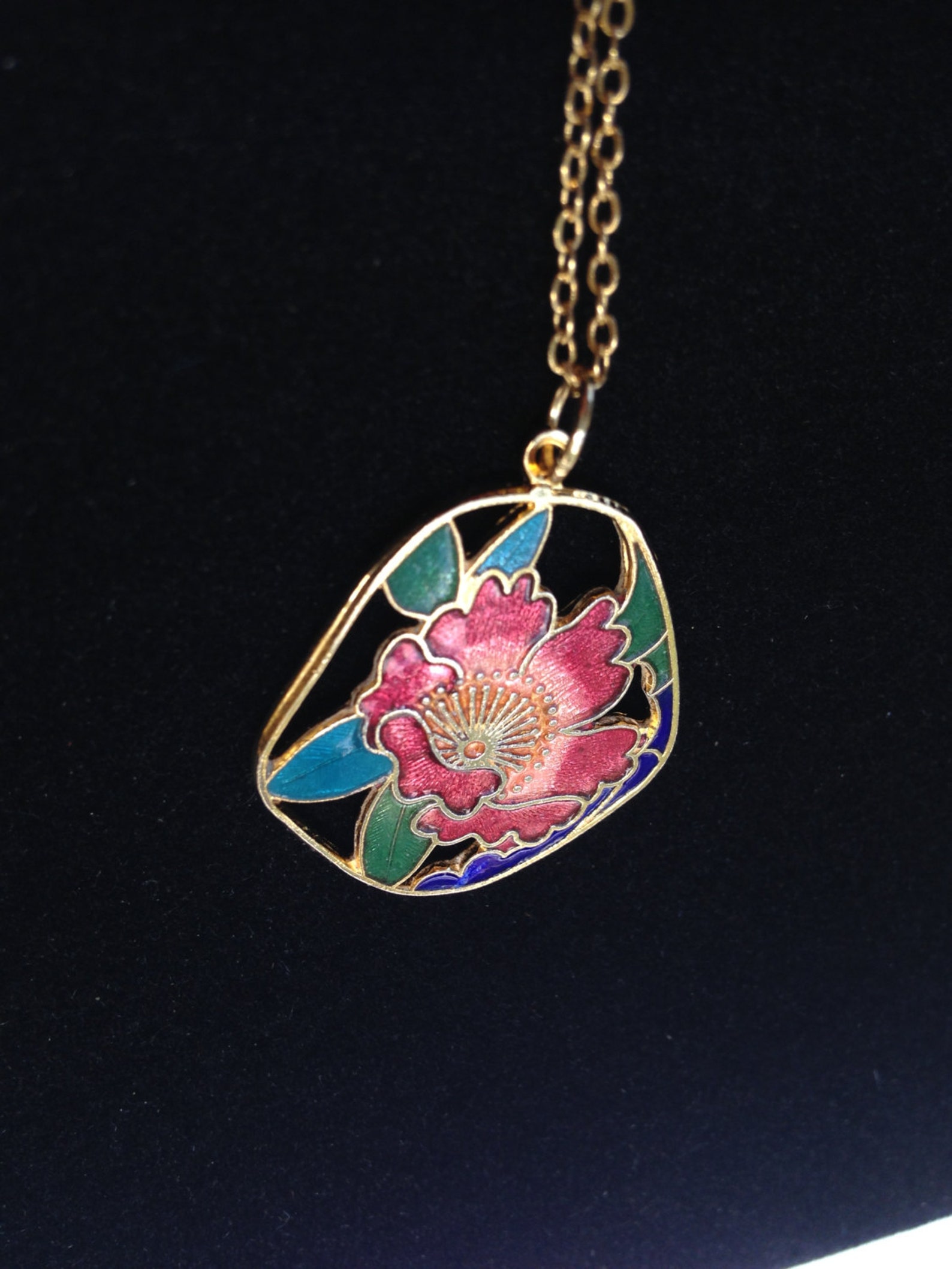 Cloisonne Pendant Necklace Vintage Cloisonne Pendant Etsy