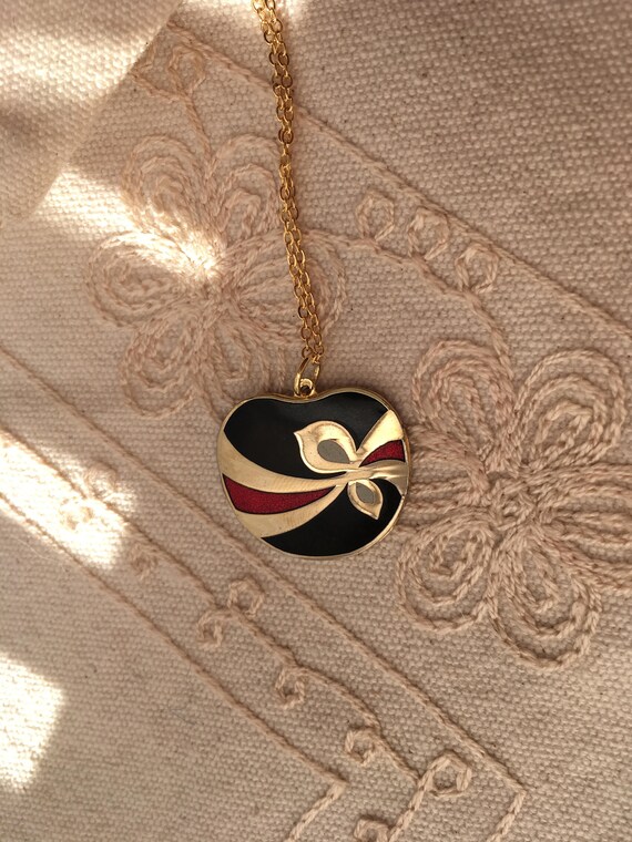 Cloisonne pendant necklace, vintage black cloison… - image 3