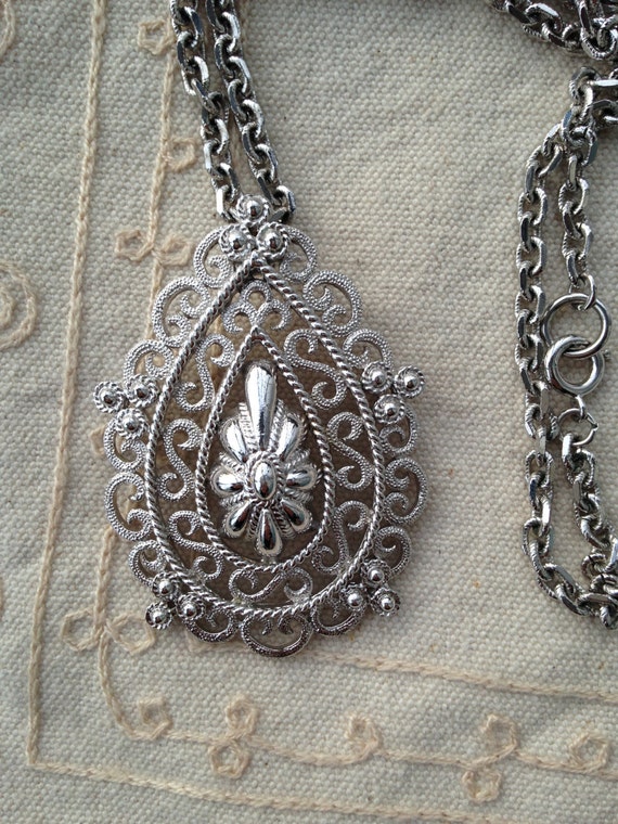 Long Pendant Necklace, TRIFARI Long silver Pendan… - image 2