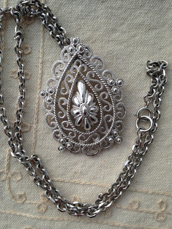 Long Pendant Necklace, TRIFARI Long silver Pendan… - image 3
