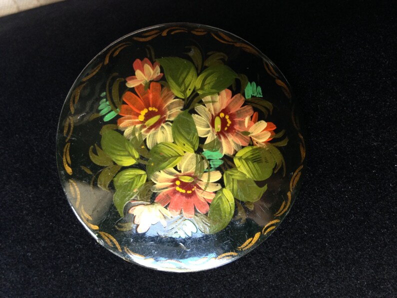 Vintage Painted Wood Brooch Painted Wood Brooch Pin Painted Etsy