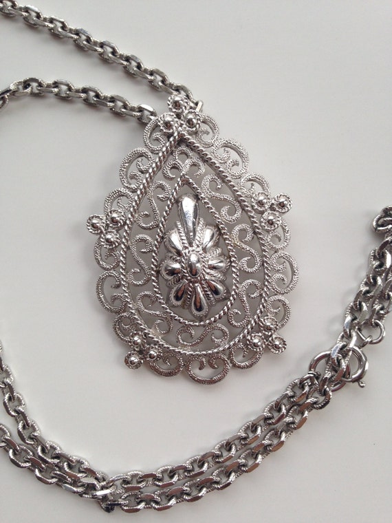 Long Pendant Necklace, TRIFARI Long silver Pendan… - image 5