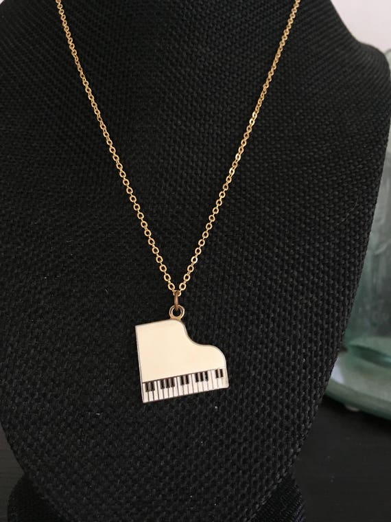 Piano Pendant Necklace, Vintage Enamel Piano Penda