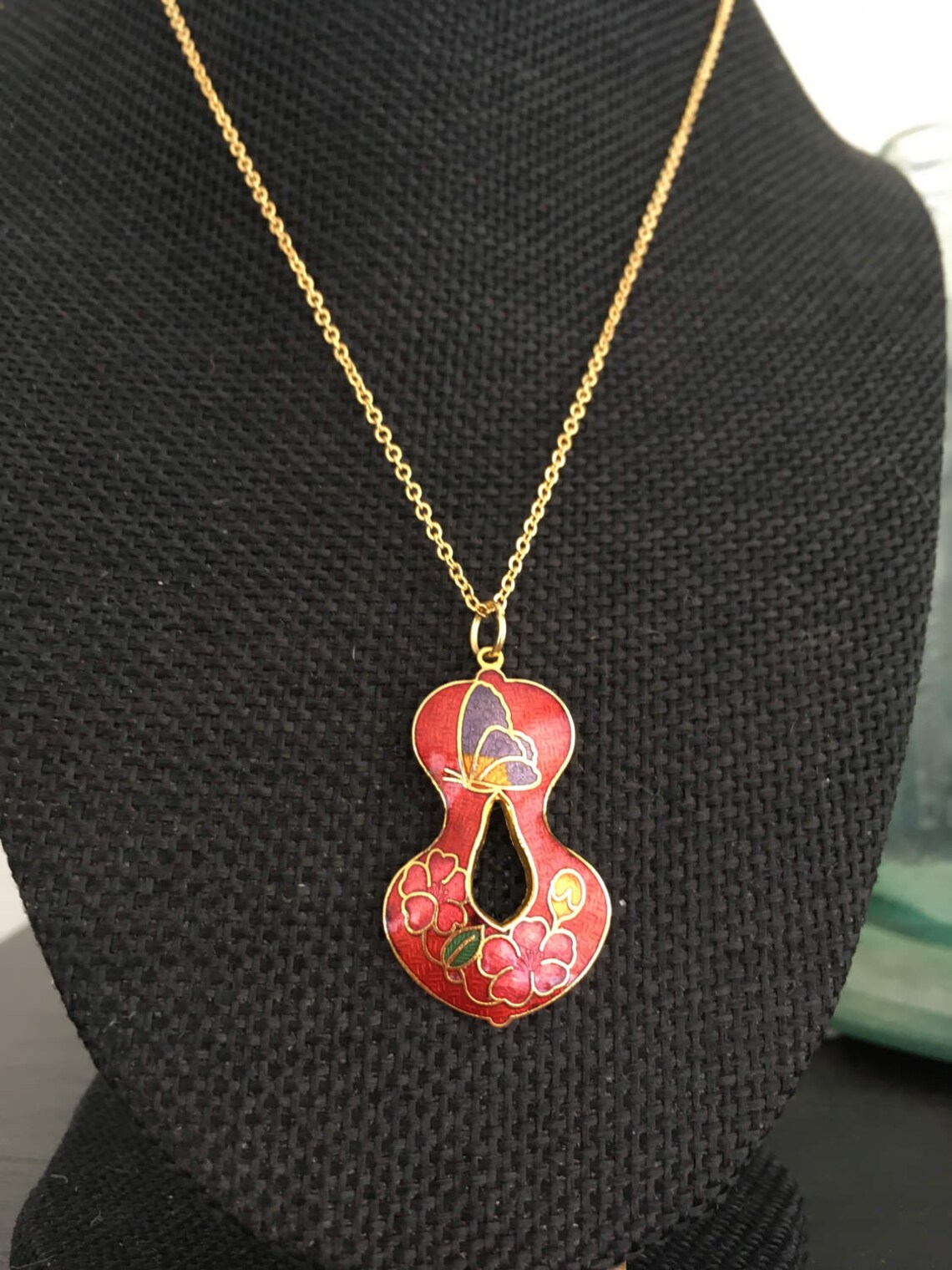 Cloisonne Pendant Necklace Red Cloisonné Necklace Cloisonné Etsy