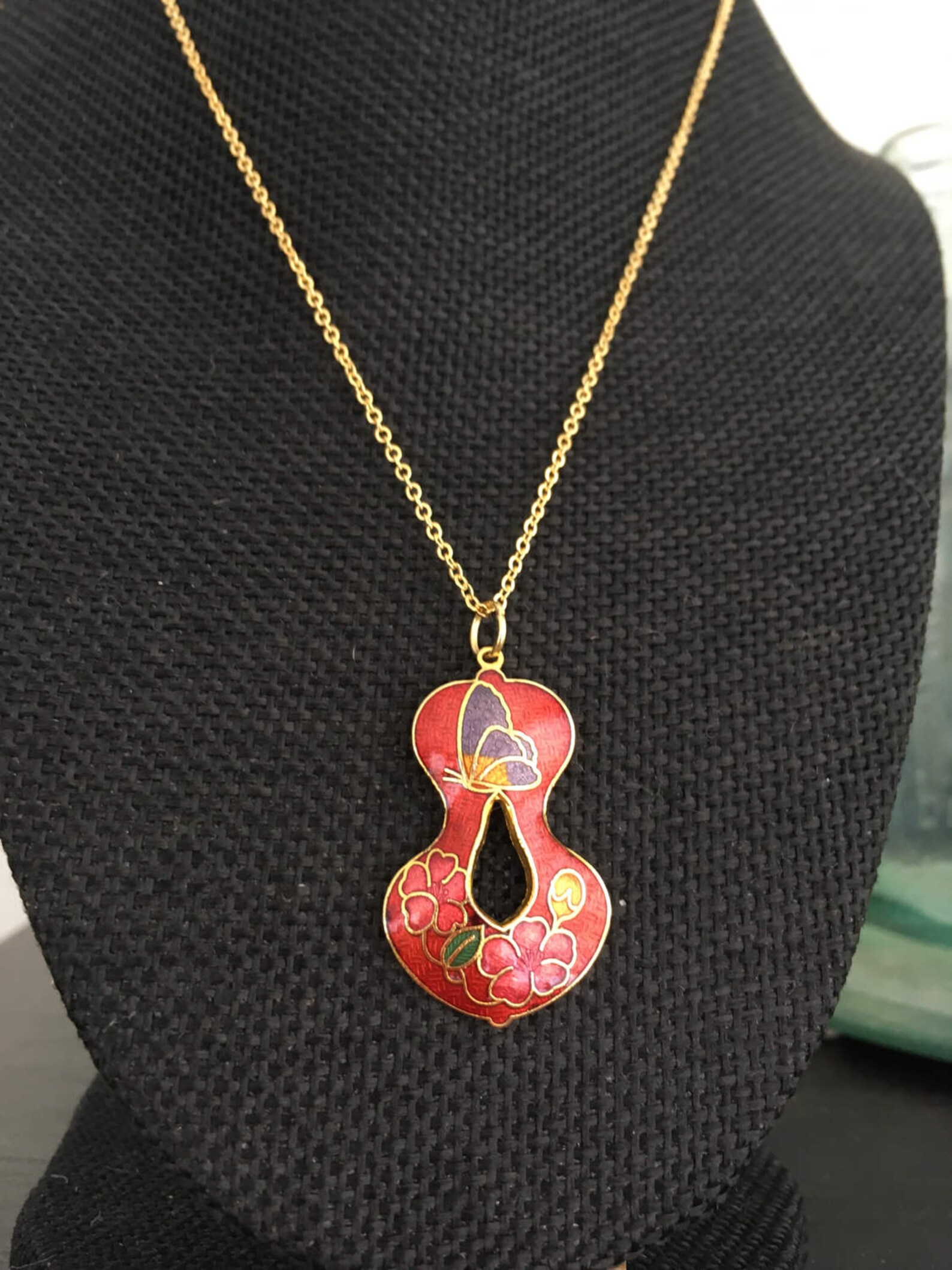 Cloisonne Pendant Necklace Red Cloisonné Necklace Cloisonné Etsy