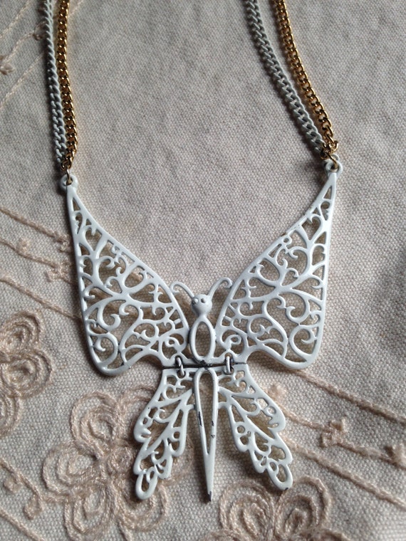 Vintage Long Pendant Necklace, Enamel Butterfly N… - image 4