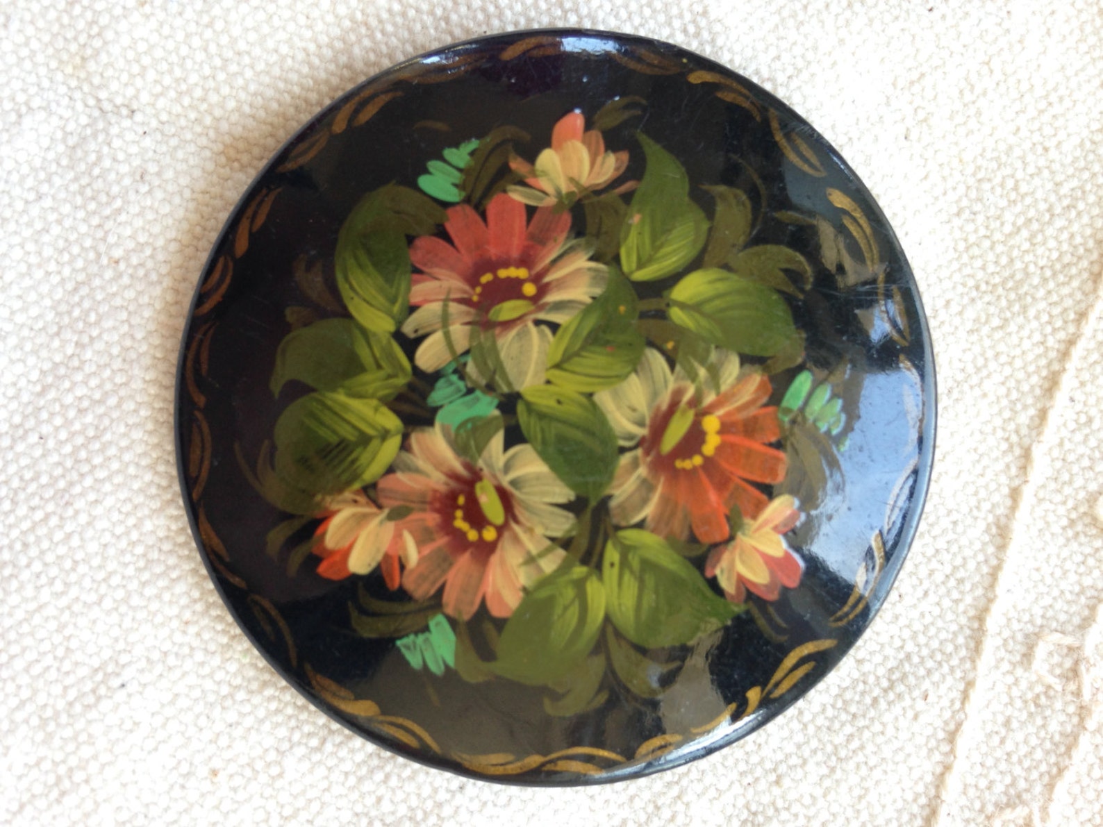 Vintage Painted Wood Brooch Painted Wood Brooch Pin Painted Etsy