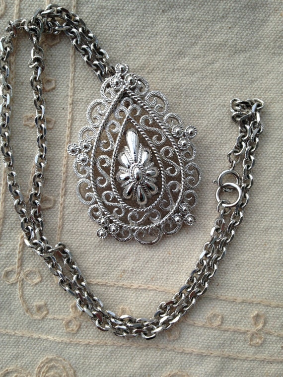 Long Pendant Necklace, TRIFARI Long silver Pendan… - image 1