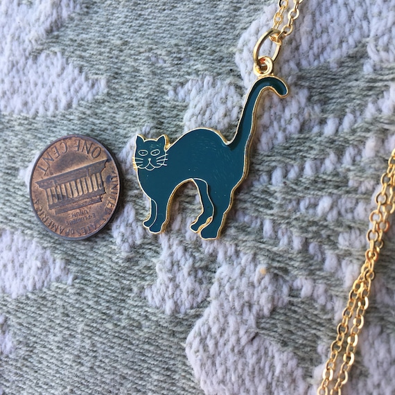 Cat pendant necklace, turquoise  cat pendant, cat… - image 1