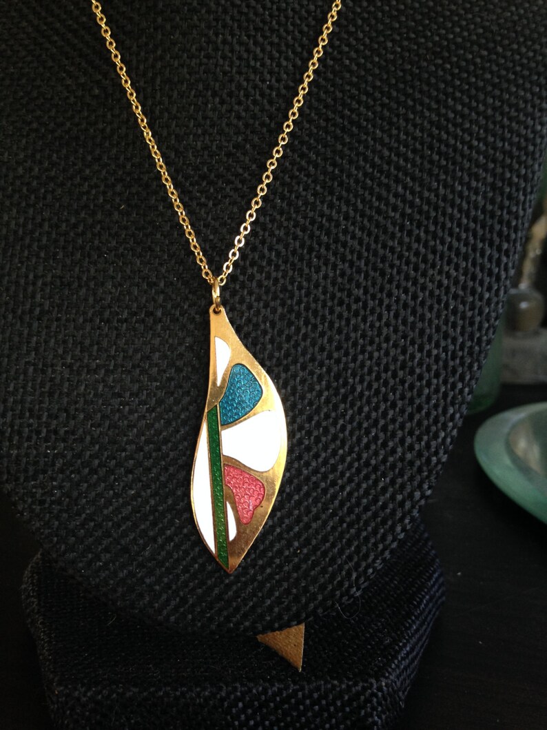 Vintage Enamel Pendant Necklace Cloisonne Pendants Image 0