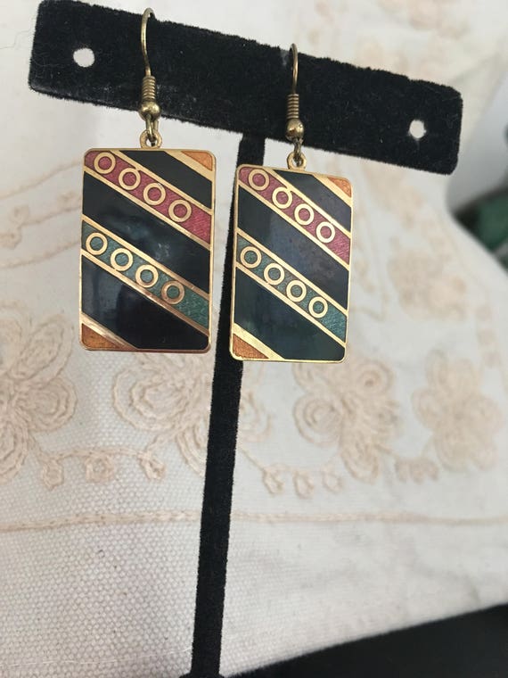 Vintage enamel earrings, enamel earrings, cloison… - image 1