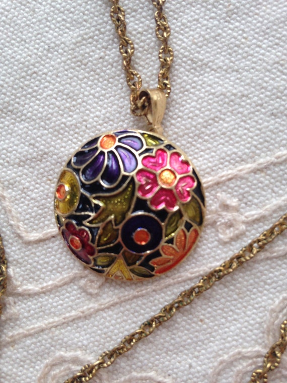 Cloisonne Necklace Vintage Pendant Necklace Cloisonne/Enamel Etsy