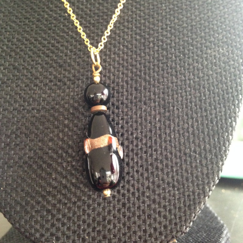 Vintage Pendant Necklace Glass Pendant Bead Necklace Small Etsy
