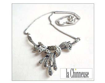 ANCIENT NECKLACE; Silver & Marcasite Necklace; Art Nouveau Style Necklace; 40s/50s; For her; old French jewelry.