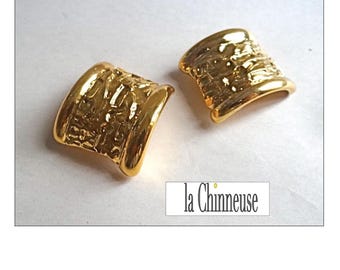 Boucles D'oreilles Vintage à Clips - Signées Poggi - Résine Multicolore - Métal Doré - Occasion