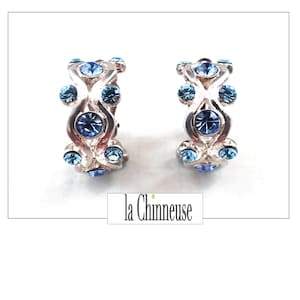 Boucles D'oreilles Vintage Luxe - Plaqué Or, Lucite Rose Doré, Dormeuses, Bleu Dominant
