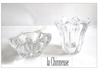 SIGNED DAUM FRANCE; Ashtray & Small Crystal Vase, Vintage 70s, 20th Century Objects Collection, French Vintage Decorative Work.