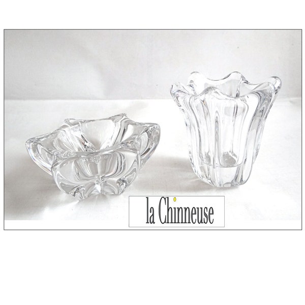 SIGNÉS DAUM FRANCE; Cendrier & Petit Vase en Cristal; Vintage Années 70; Collectible; Déco Vintage; Objet 20 ème.