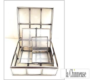 3 VINTAGE PARELMOER- EN MESSINGDOOSJES; Set van 3 vintage nestkastjes, jaren 80, designdecoratie, sieradendoosje, cadeau voor haar.