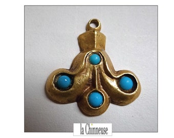 HENRY PERICHON PENDENTIF; Années 60; Pendentif Bronze et turquoises; Bijoux français Vintage; Henry Perichon bijoux; Made in France.